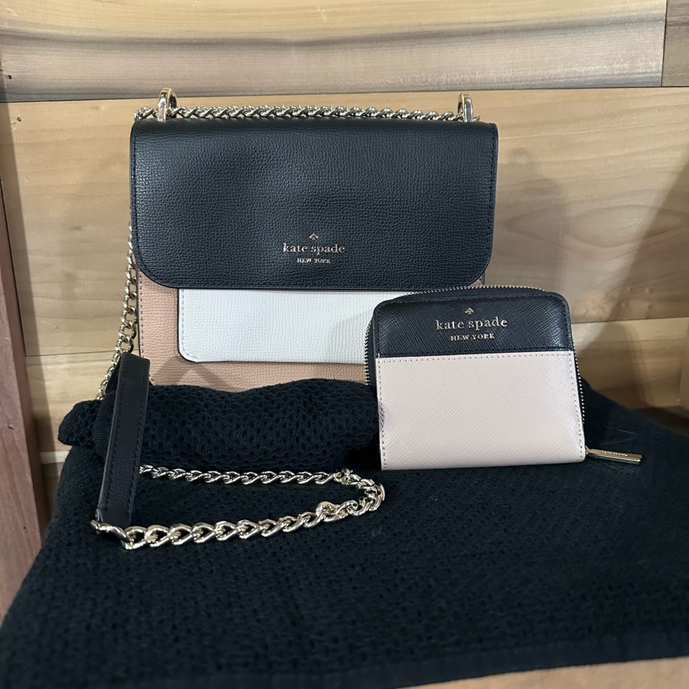 Kate Spade Black, White, and Tan Crossbody Bag